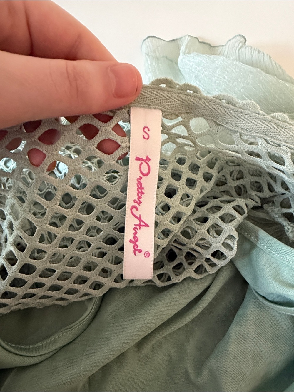Pretty Angel 53% Silk Forest Fairycore Ethereal Mint Lace & Mesh Mini Dress SM - Picture 7 of 13